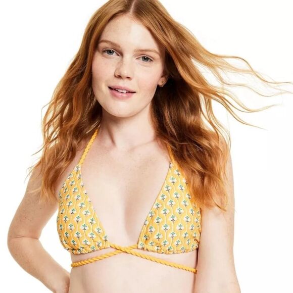 RHODE x Target Dainty Lotus Print Triangle Bikini Top Rope Halter Yellow XS EUC - Picture 1 of 13